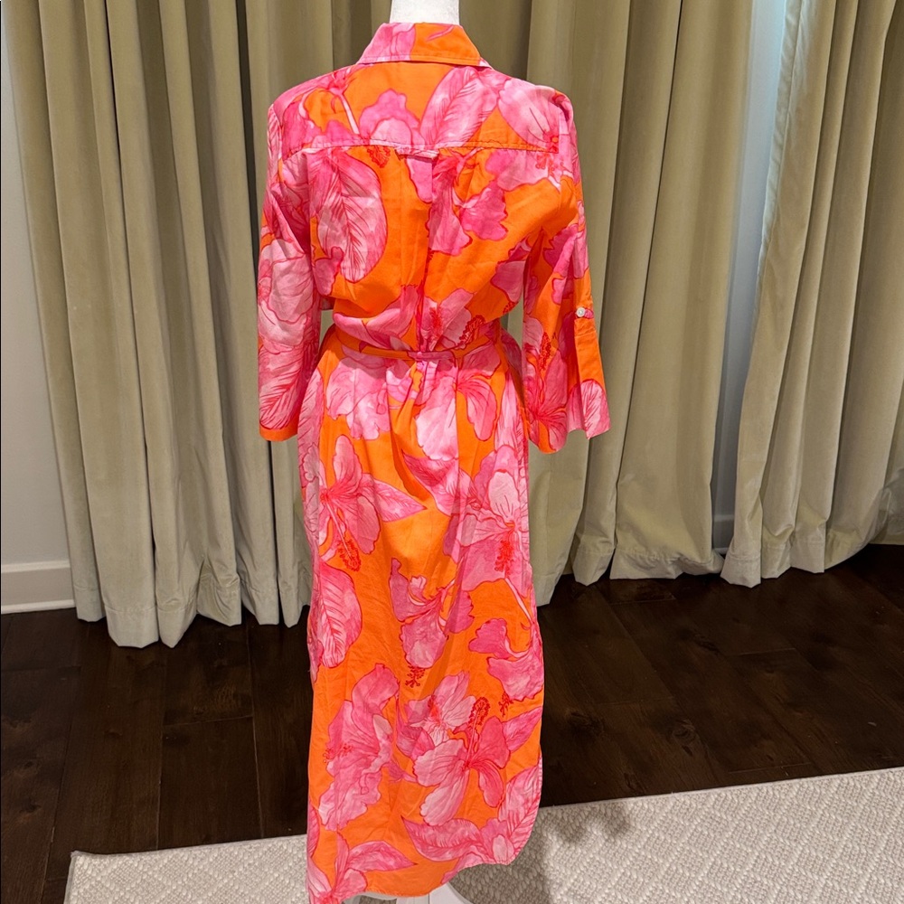 Finley - Women’s Alex Long Midi Shirt Dress Orange & Pink Floral - Size: XS - Picture 5 of 9